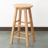 Natural Finish Round Backless Wood Footrest Bar Stool Image - 1