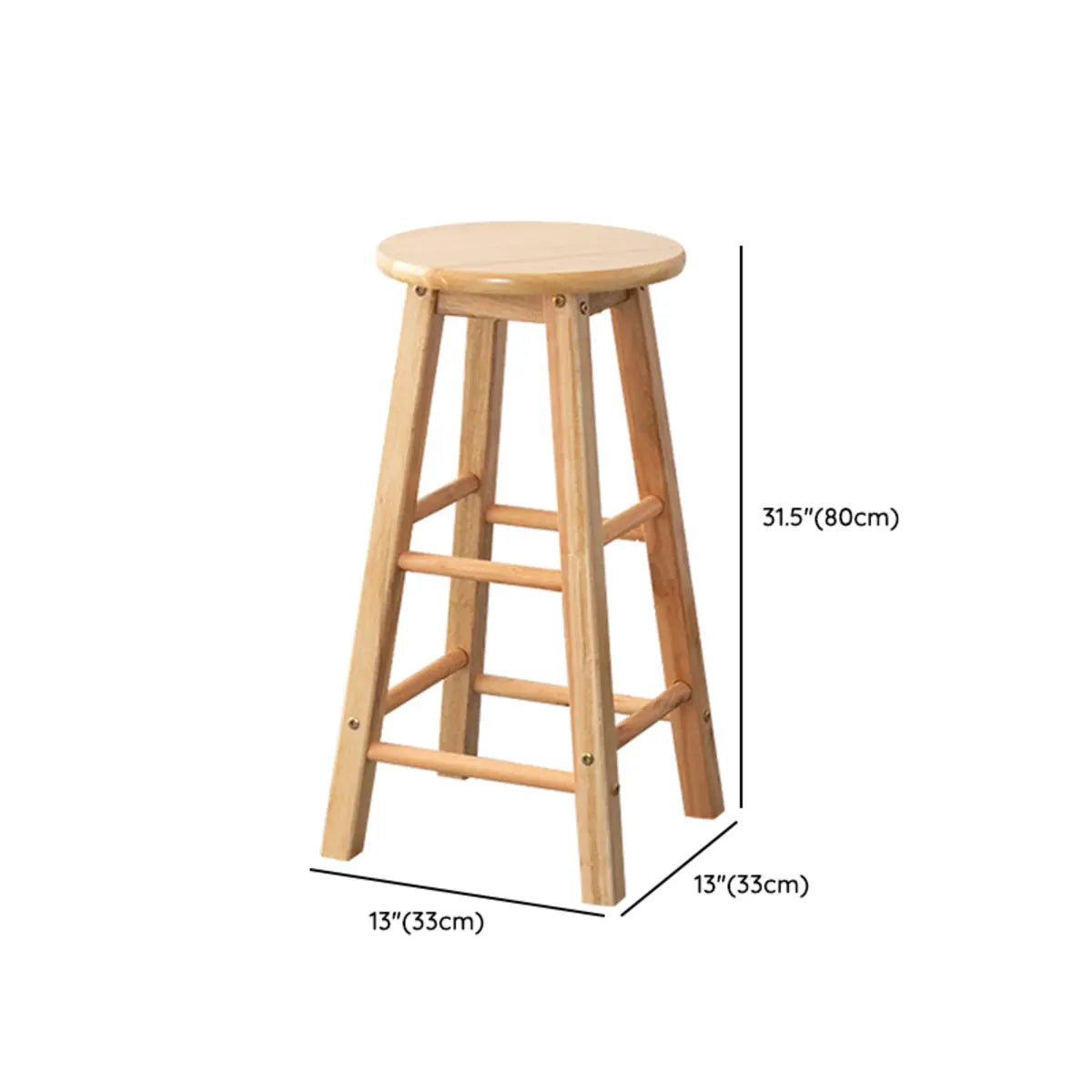 Natural Finish Round Backless Wood Footrest Bar Stool 