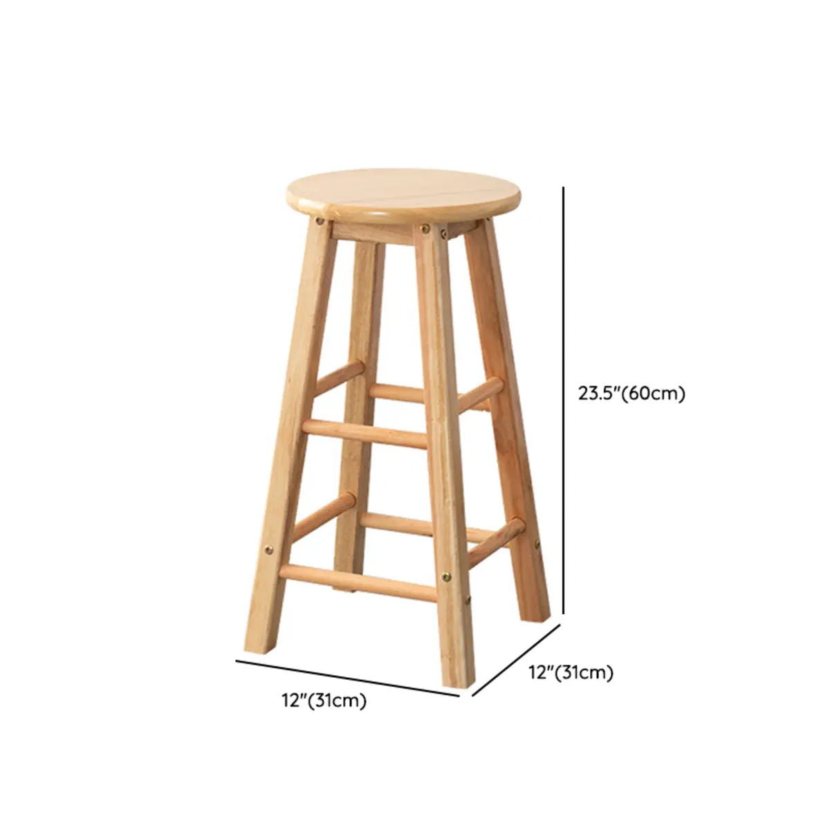 Natural Finish Round Backless Wood Footrest Bar Stool Image - 11