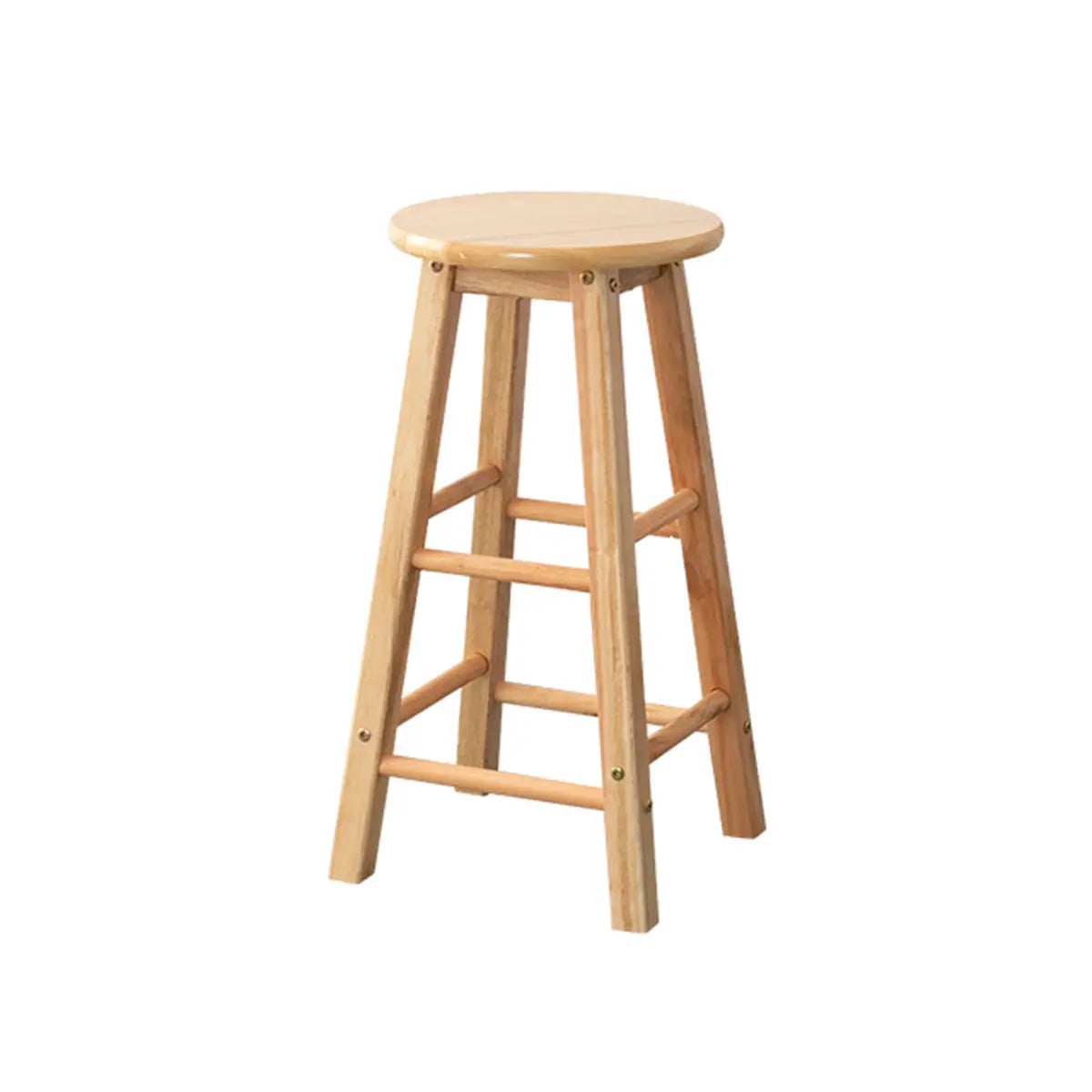 Natural Finish Round Backless Wood Footrest Bar Stool Image - 9