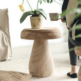 Natural Finish Round Pedestal Wood Mushroom End Table Image - 1