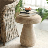 Natural Finish Round Pedestal Wood Mushroom End Table Image - 2