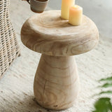 Natural Finish Round Pedestal Wood Mushroom End Table Image - 4