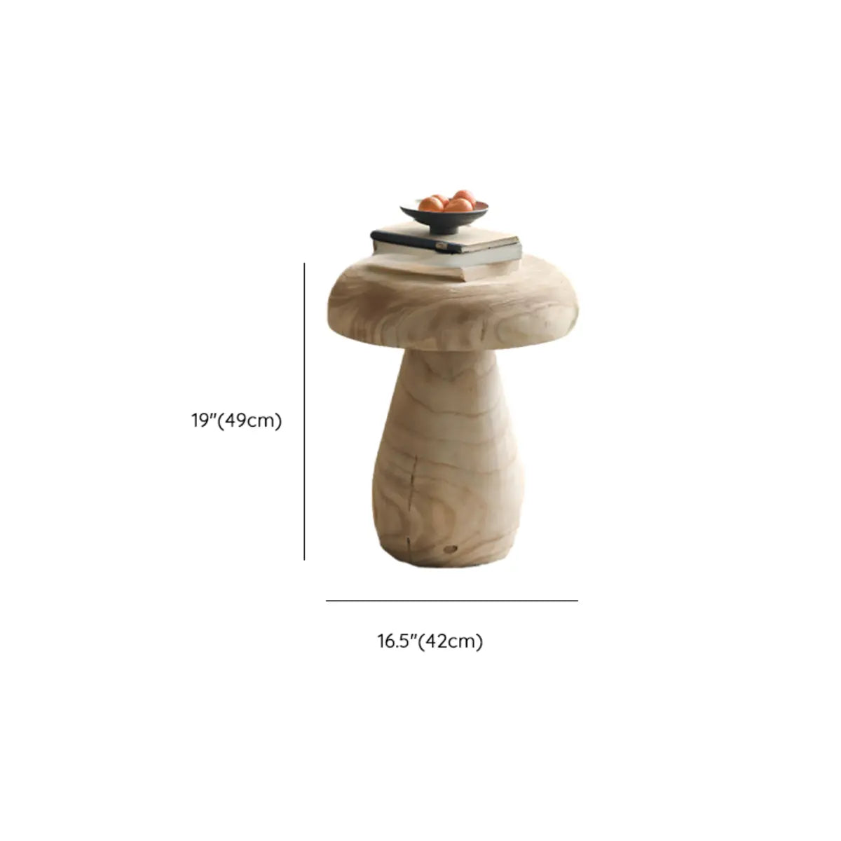 Natural Finish Round Pedestal Wood Mushroom End Table 