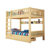 Natural Finish Rubberwood Twin Bunk Bed with Storage Image - 10