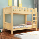 Natural Finish Rubberwood Twin Bunk Bed with Storage Image - 11