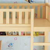 Natural Finish Rubberwood Twin Bunk Bed with Storage Image - 12