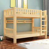 Natural Finish Rubberwood Twin Bunk Bed with Storage Image - 13