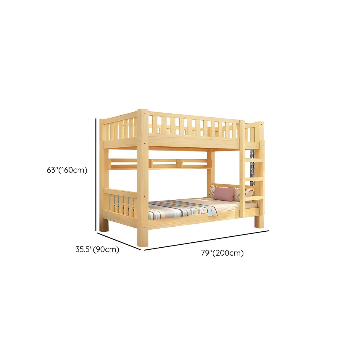 Natural Finish Rubberwood Twin Bunk Bed with Storage 