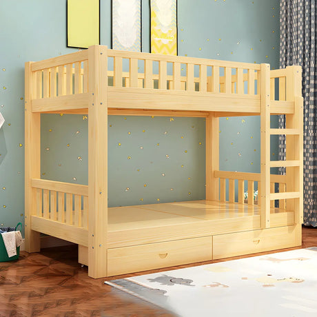 Natural Finish Rubberwood Twin Bunk Bed with Storage Image - 2