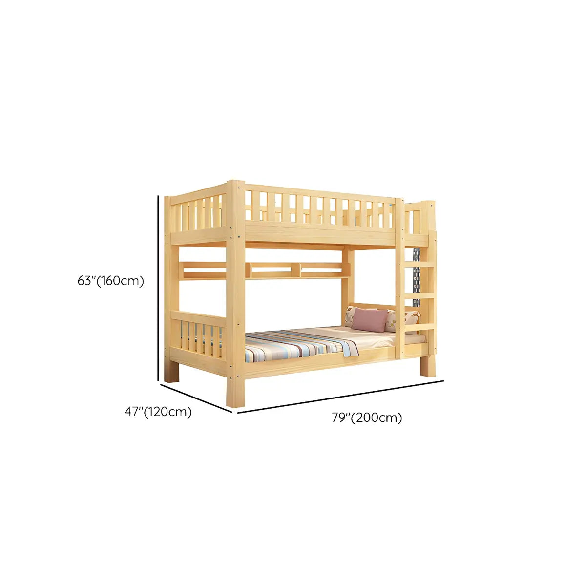 Natural Finish Rubberwood Twin Bunk Bed with Storage Image - 21