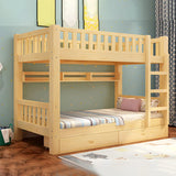 Natural Finish Rubberwood Twin Bunk Bed with Storage Image - 7