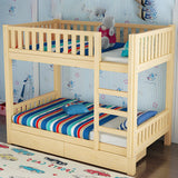 Natural Finish Rubberwood Twin Bunk Bed with Storage Image - 8