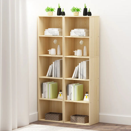 Natural Finish Rustic Vertical Wood Organizer Bookcase Image - 1