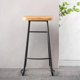 Natural Finish Saddle Wood Backless Sled Bar Stool Image - 1