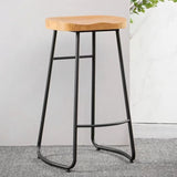 Natural Finish Saddle Wood Backless Sled Bar Stool Image - 11