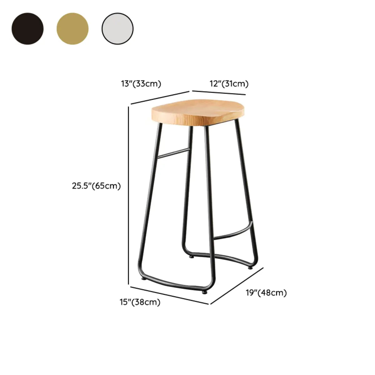 Natural Finish Saddle Wood Backless Sled Bar Stool 