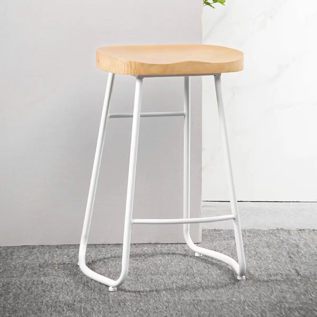 Natural Finish Saddle Wood Backless Sled Bar Stool Image - 2