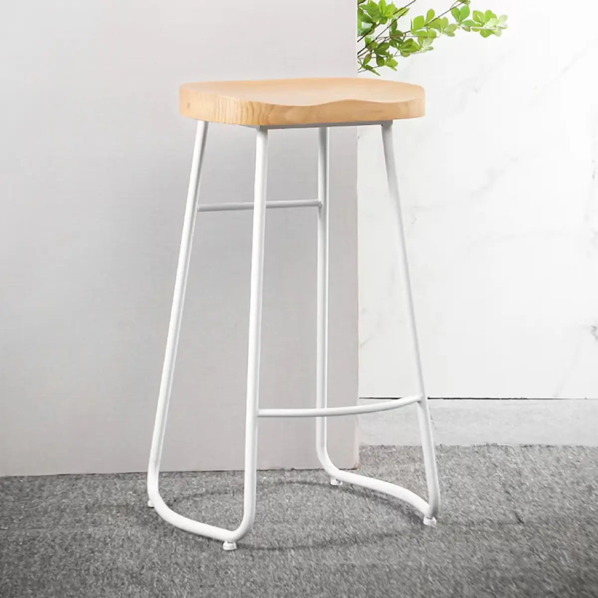 Natural Finish Saddle Wood Backless Sled Bar Stool Image - 3