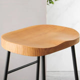 Natural Finish Saddle Wood Backless Sled Bar Stool Image - 4