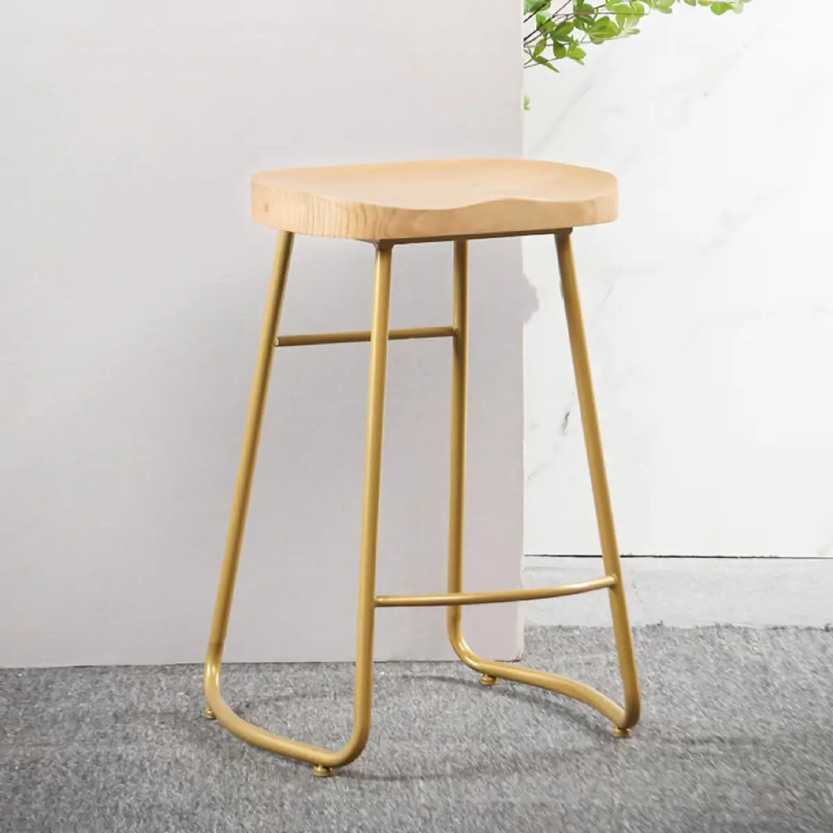 Natural Finish Saddle Wood Backless Sled Bar Stool Image - 5