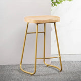 Natural Finish Saddle Wood Backless Sled Bar Stool Image - 5