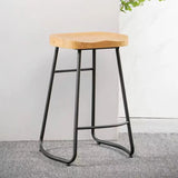 Natural Finish Saddle Wood Backless Sled Bar Stool Image - 9