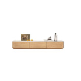 Natural Finish Stone Drawers Rectangle Long TV Stand Image - 2