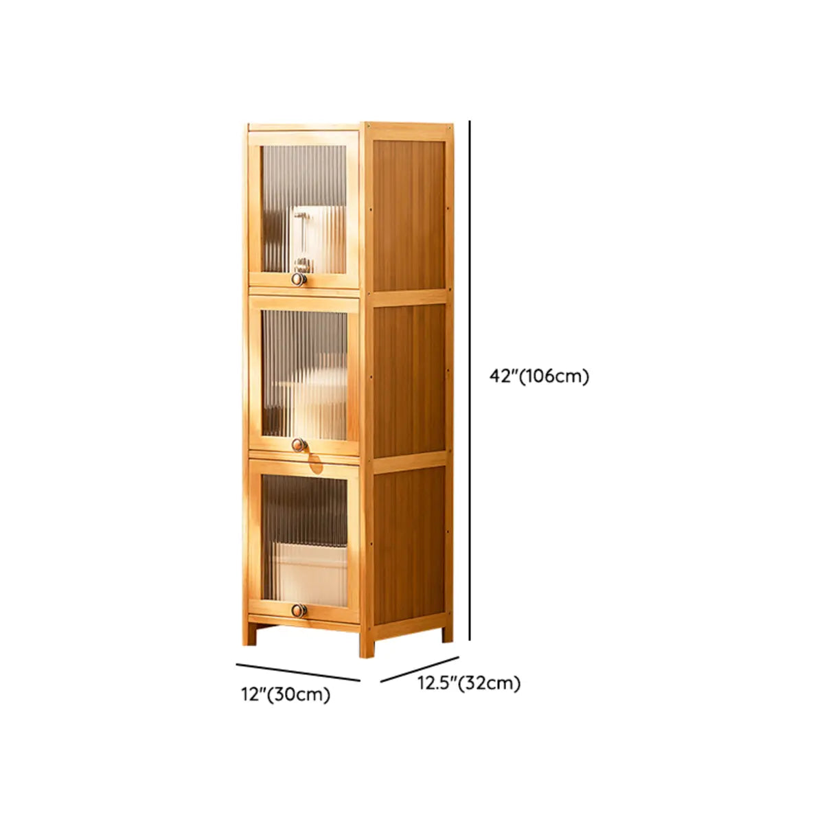 Natural Finish Tall Glass Doors Bamboo Display Cabinet 