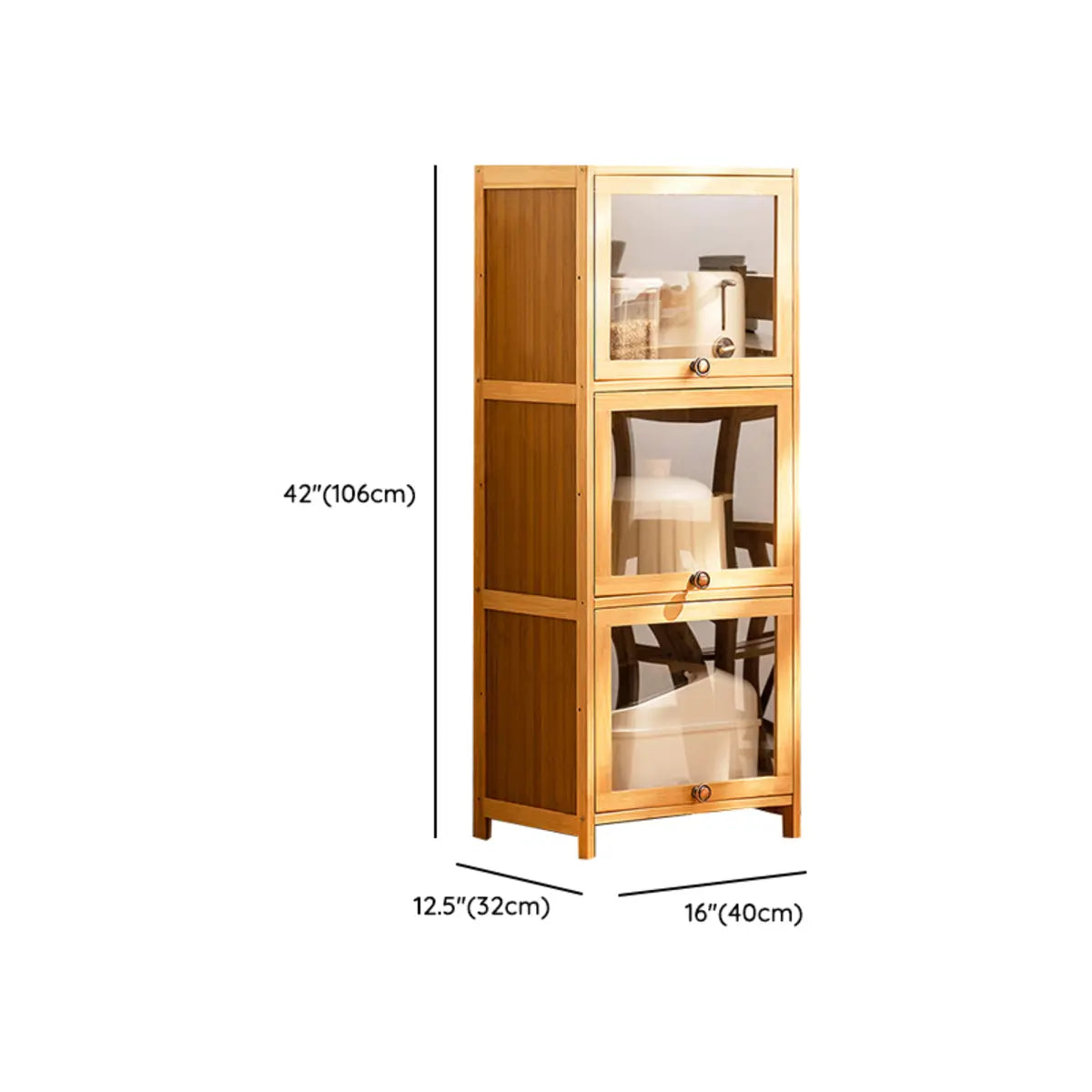 Natural Finish Tall Glass Doors Bamboo Display Cabinet Image - 24