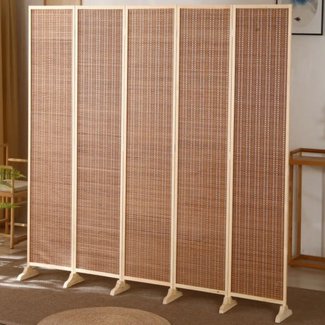 Natural Finish Vertical Bamboo Privacy Room Divider Image - 1