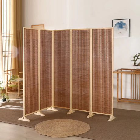 Natural Finish Vertical Bamboo Privacy Room Divider Image - 2