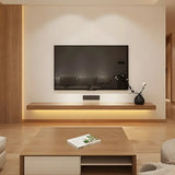 Natural Finish Wall-Mount Wood Open Storage TV Stand Image - 1