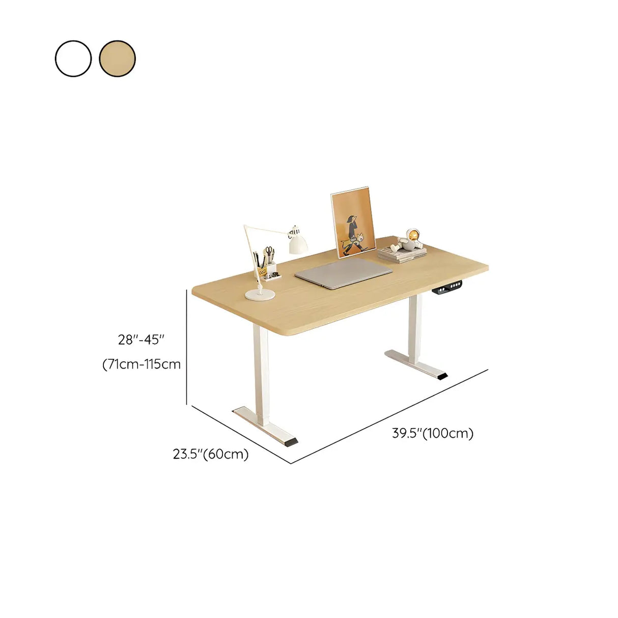 Natural Finish Wood Adjustable T-Shape Standing Desk 