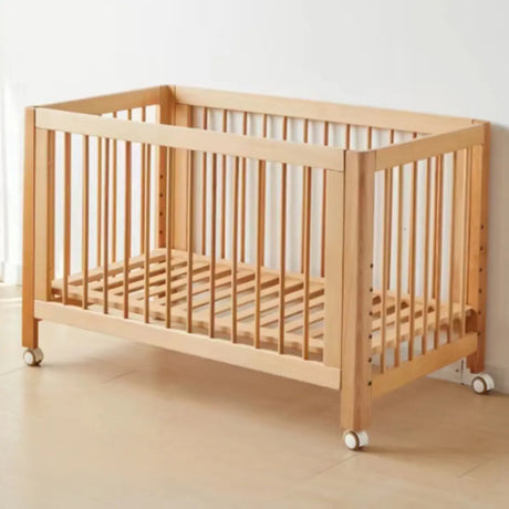 Natural Finish Wood Crib with Guardrail and Casters Image - 1