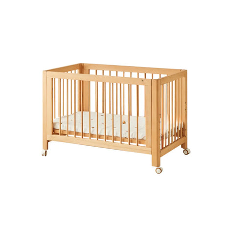 Natural Finish Wood Crib with Guardrail and Casters Image - 2