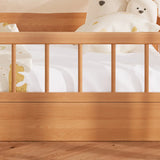 Natural Finish Wood Dollhouse Kids Bed with Guardrail Image - 12