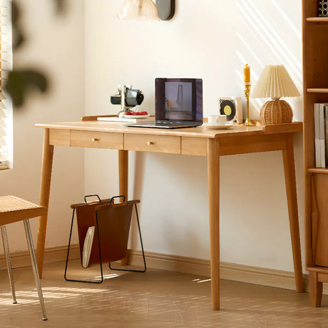 Natural Finish Wood Drawers Butcher Block Writing Desk Image - 1