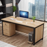 Natural Finish Wood Drawers H-Shape Computer Desk Image - 4