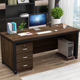 Natural Finish Wood Drawers H-Shape Computer Desk Image - 8