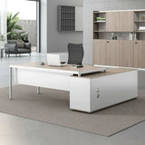 Natural Finish Wood Drawers L-Shape Executive Desk Image - 1