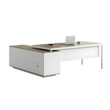 Natural Finish Wood Drawers L-Shape Executive Desk Image - 2