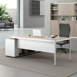 Natural Finish Wood Drawers L-Shape Executive Desk Image - 3