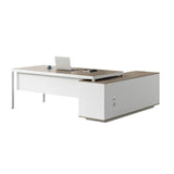 Natural Finish Wood Drawers L-Shape Executive Desk Image - 6