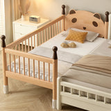 Natural Finish Wood Frame Kids Bed with Guardrail Image - 11