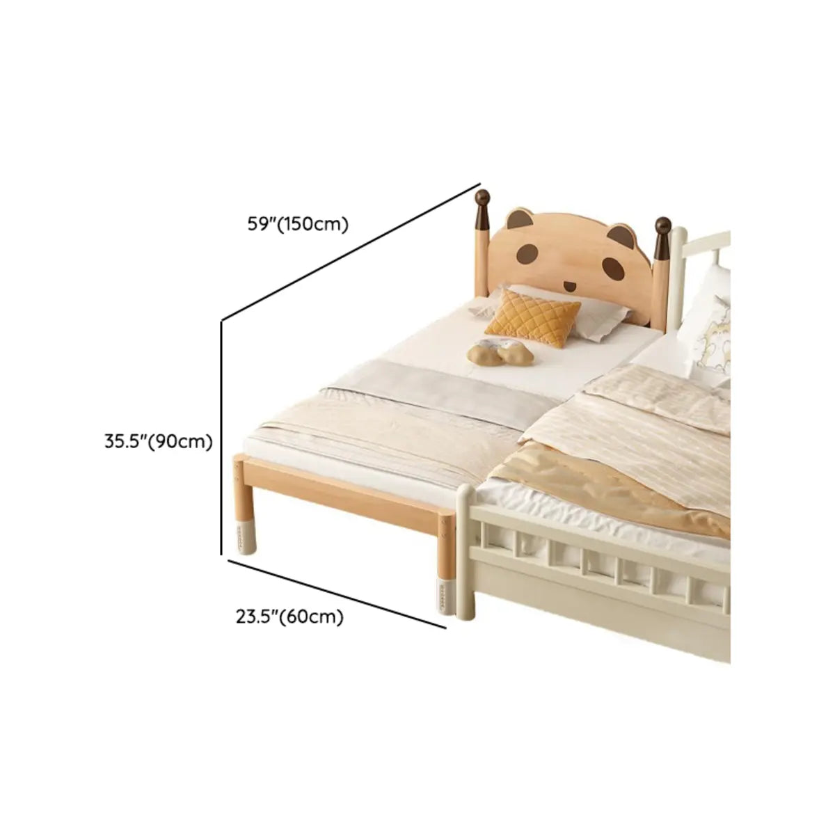 Natural Finish Wood Frame Kids Bed with Guardrail 