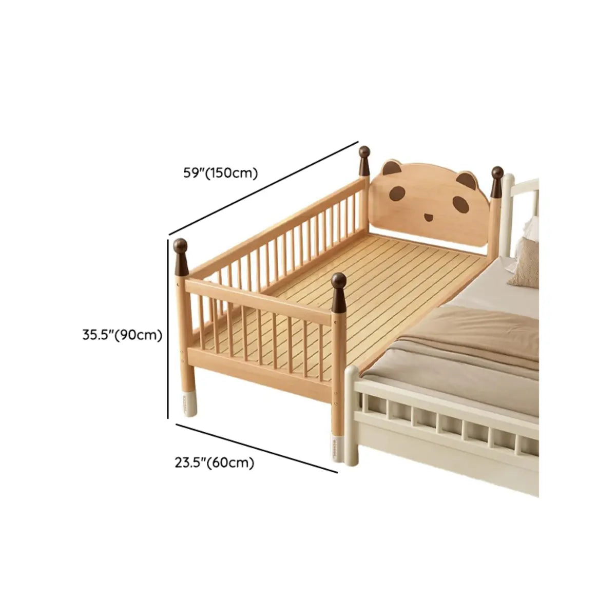 Natural Finish Wood Frame Kids Bed with Guardrail Image - 15