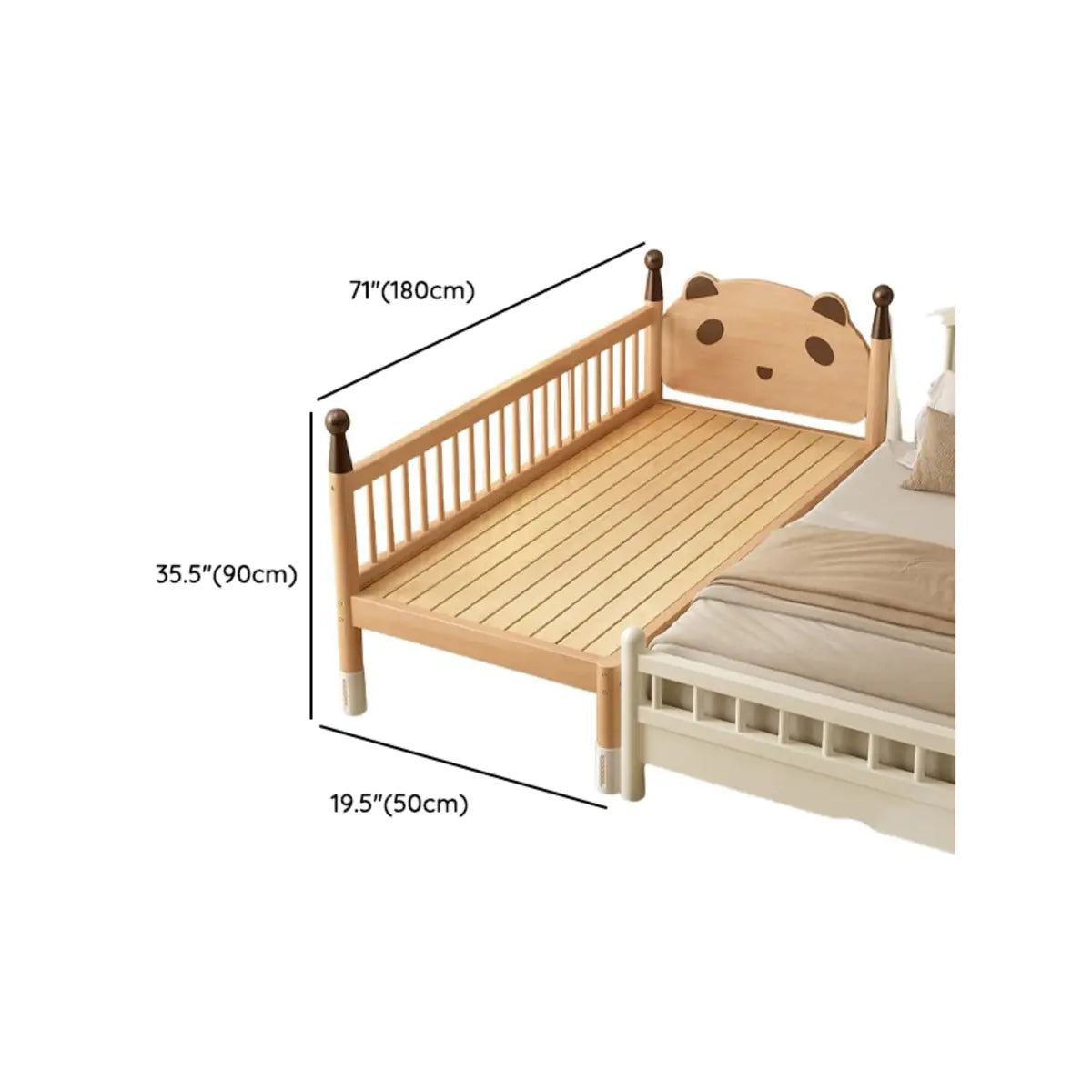 Natural Finish Wood Frame Kids Bed with Guardrail Image - 17