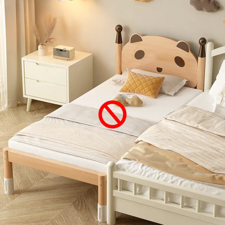 Natural Finish Wood Frame Kids Bed with Guardrail Image - 2