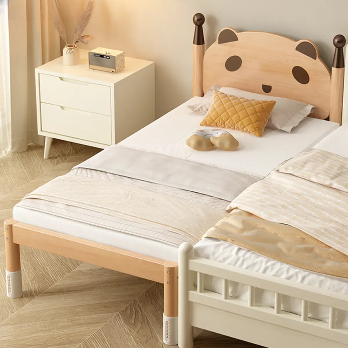 Natural Finish Wood Frame Kids Bed with Guardrail Image - 7